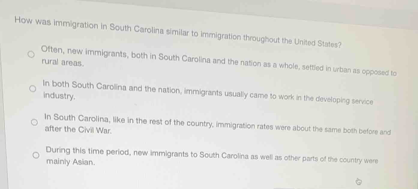 how was immigration in south carolina similar to immigration throughout…