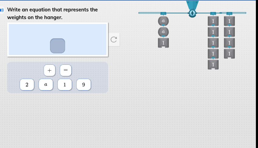write an equation that represents the weights on the hanger.