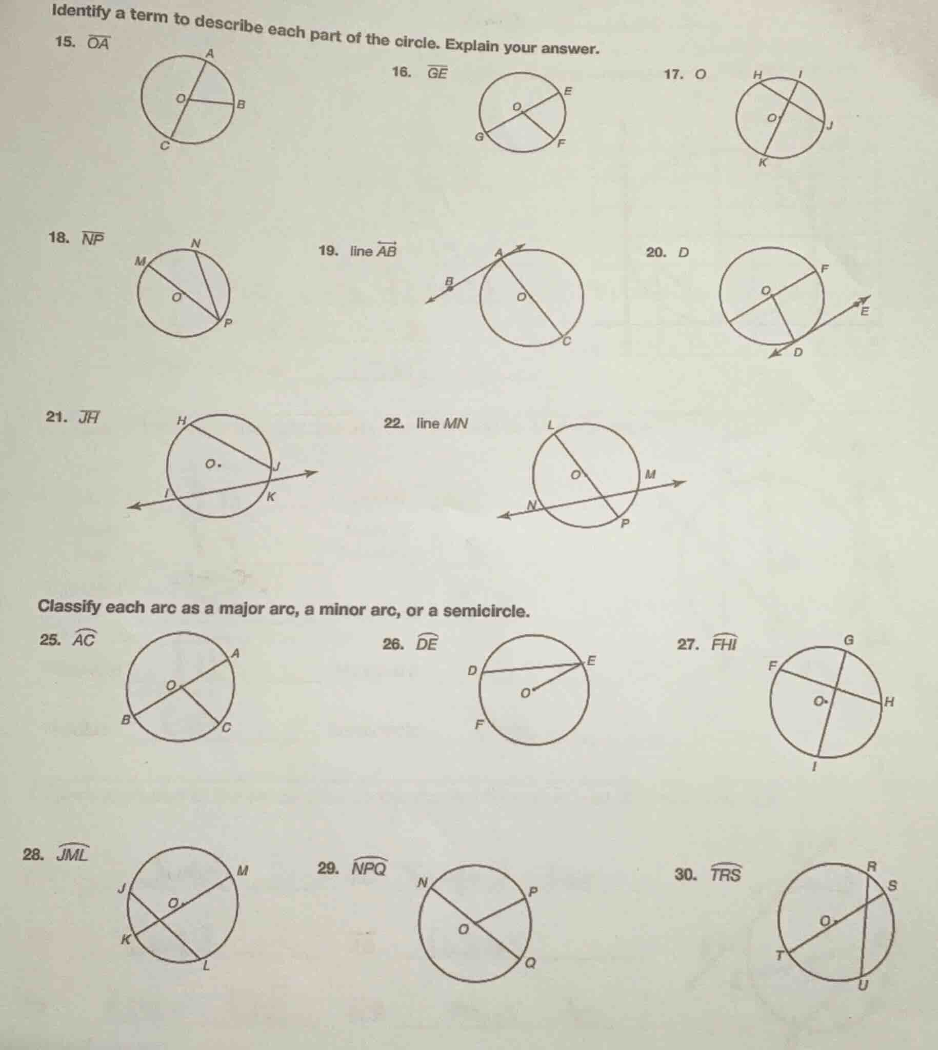 identify a term to describe each part of the circle. explain your answe…