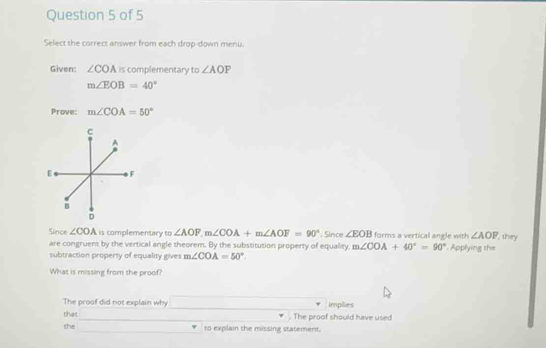 question 5 of 5 select the correct answer from each drop - down menu. g…