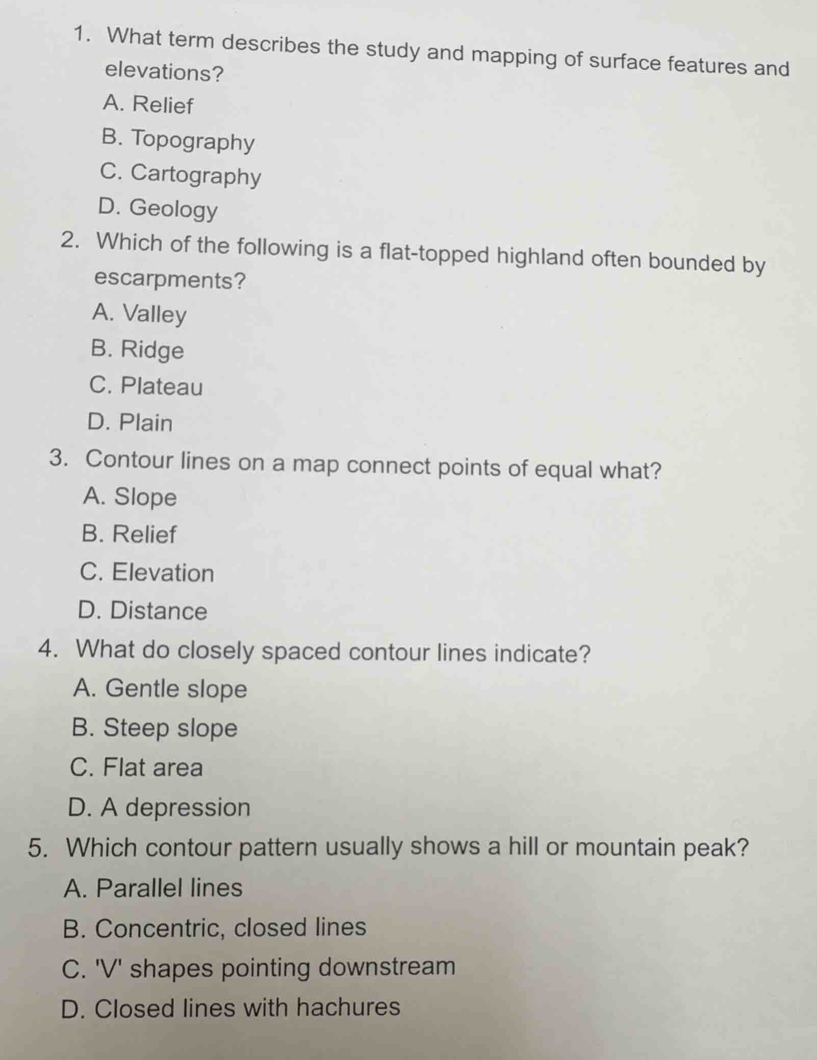 1. what term describes the study and mapping of surface features and el…