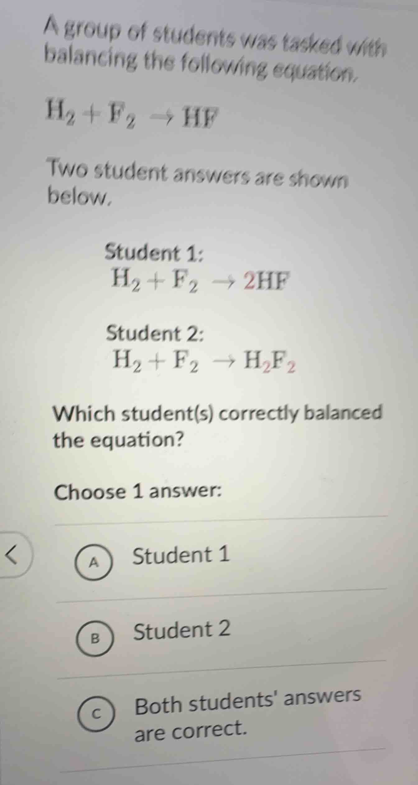 a group of students was tasked with balancing the following equation.\\…