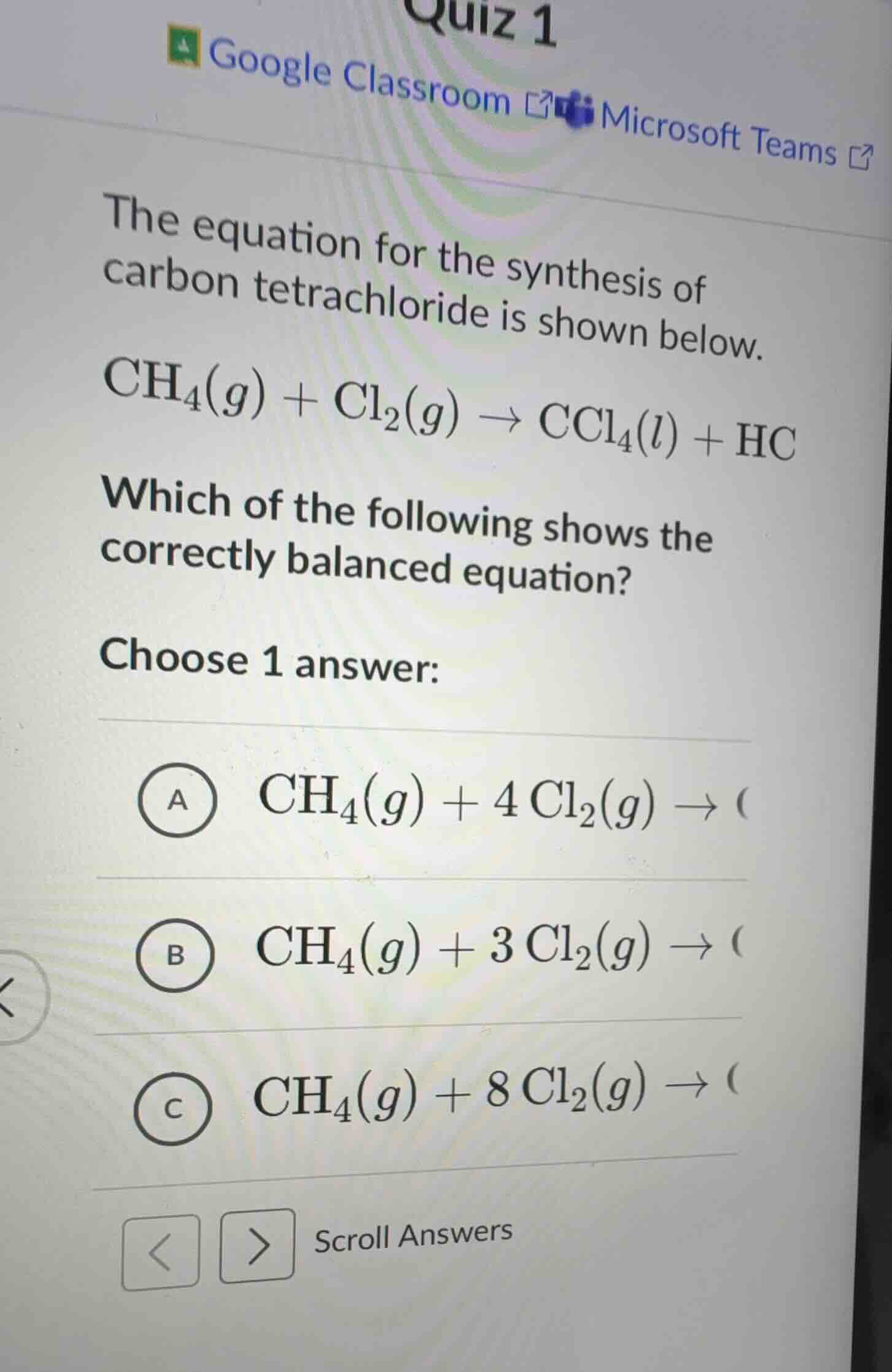 quiz 1 google classroom microsoft teams the equation for the synthesis …