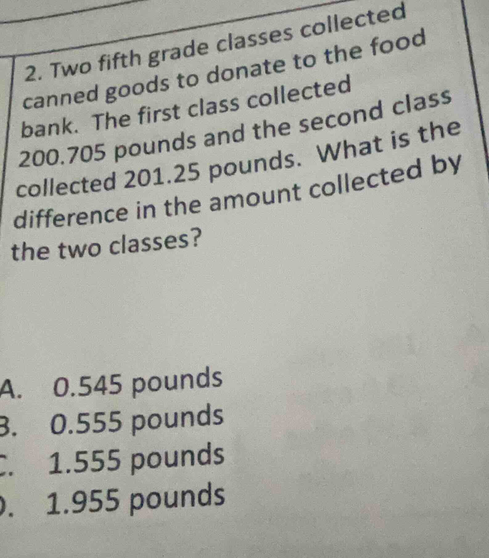 2. two fifth grade classes collected canned goods to donate to the food…