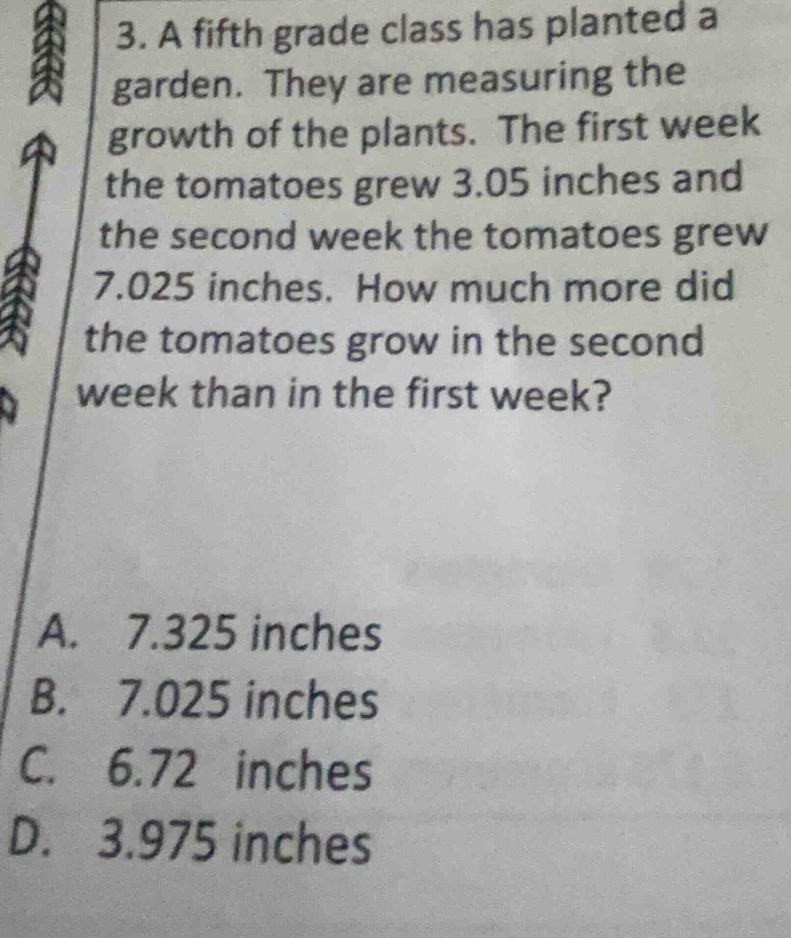 3. a fifth grade class has planted a garden. they are measuring the gro…