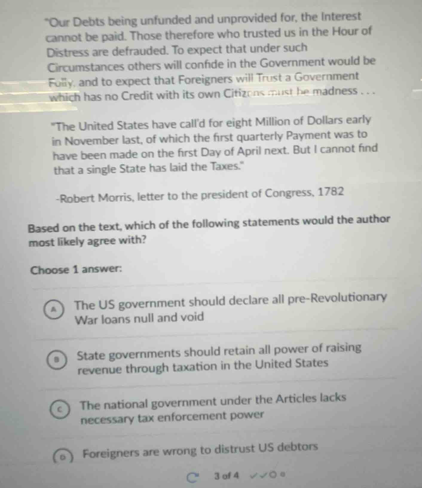 “our debts being unfunded and unprovided for, the interest cannot be pa…