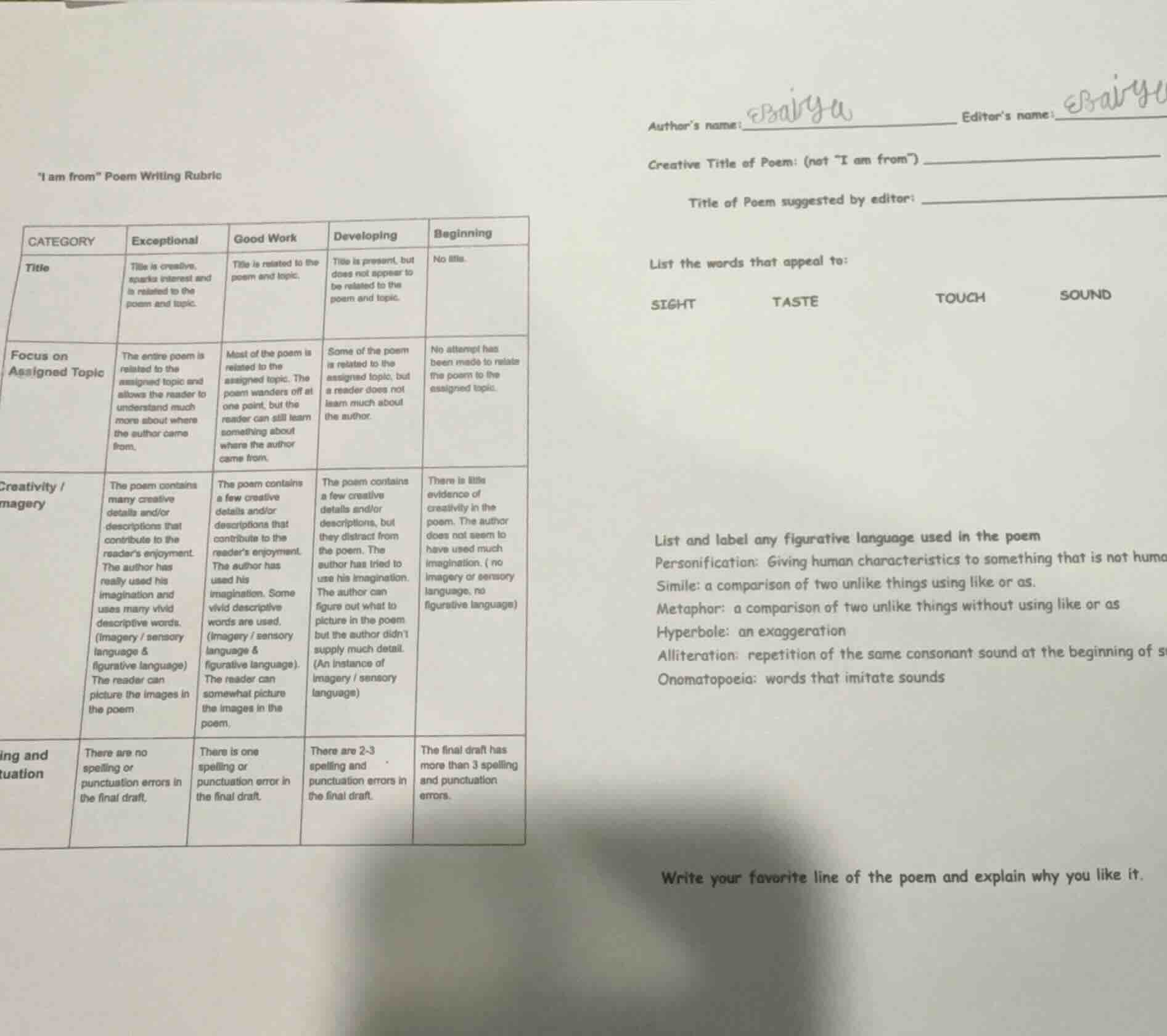 \i am from\ poem writing rubric author’s name: _______________ editor’s…