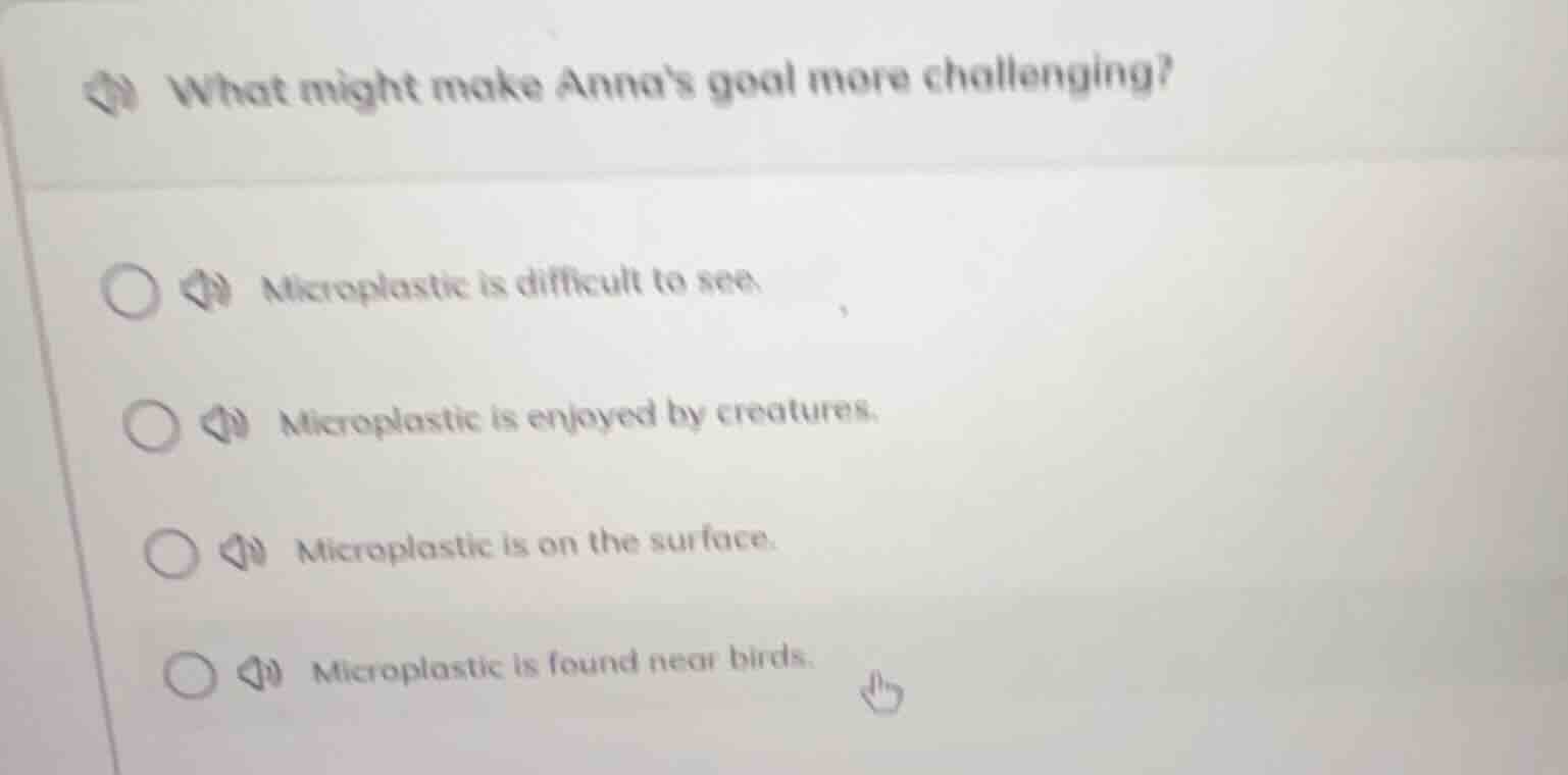 what might make annas goal more challenging? microplastic is difficult …