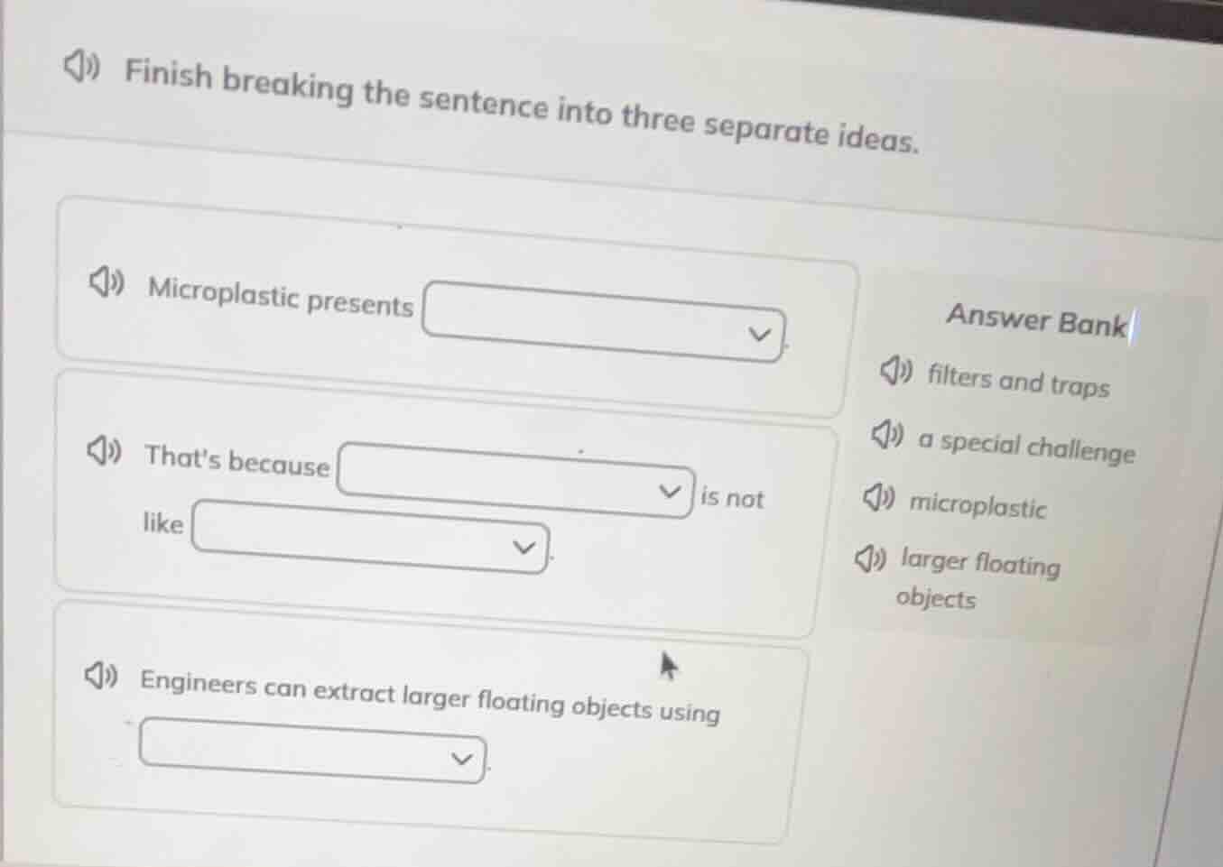 finish breaking the sentence into three separate ideas. microplastic pr…