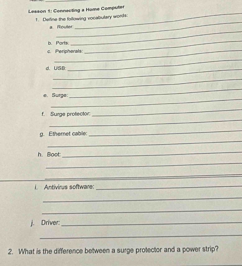 lesson 1: connecting a home computer 1. define the following vocabulary…