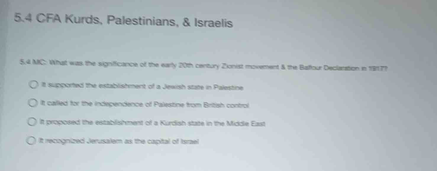 5.4 cfa kurds, palestinians, & israelis 5.4 mc: what was the significan…