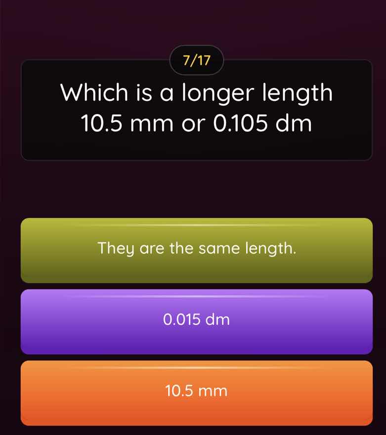 which is a longer length 10.5 mm or 0.105 dm they are the same length. …