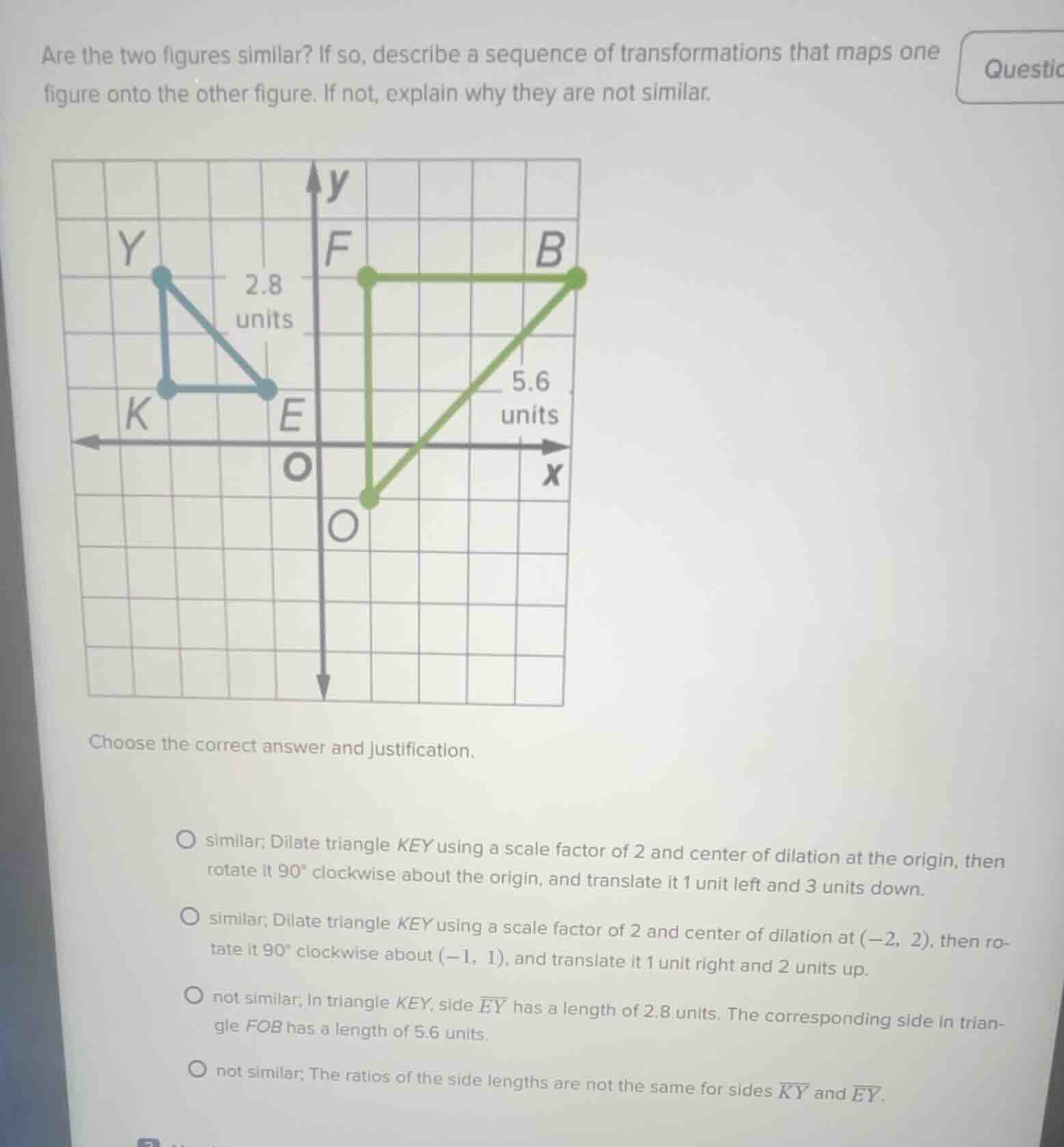 are the two figures similar? if so, describe a sequence of transformati…