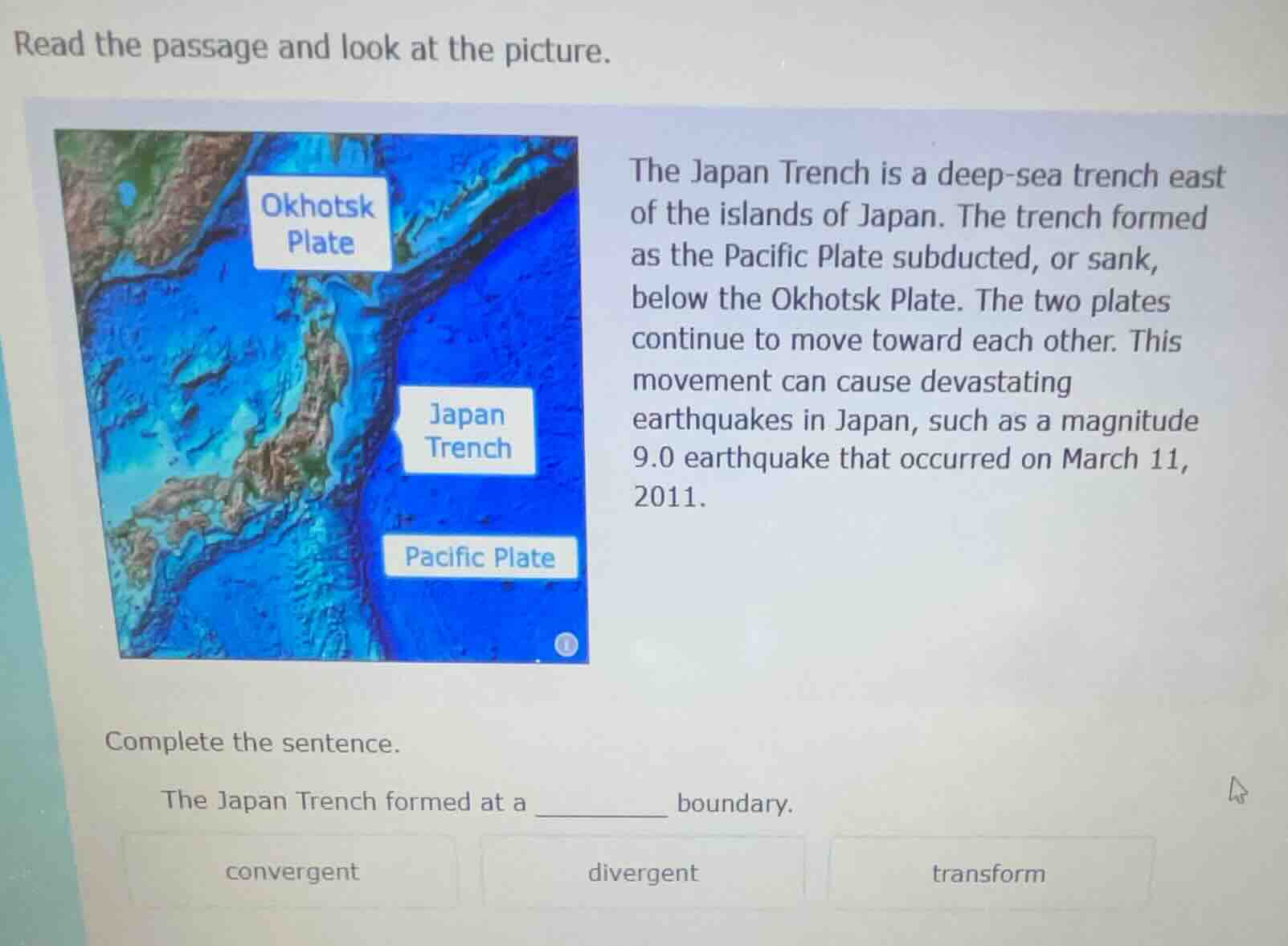 read the passage and look at the picture. the japan trench is a deep - …