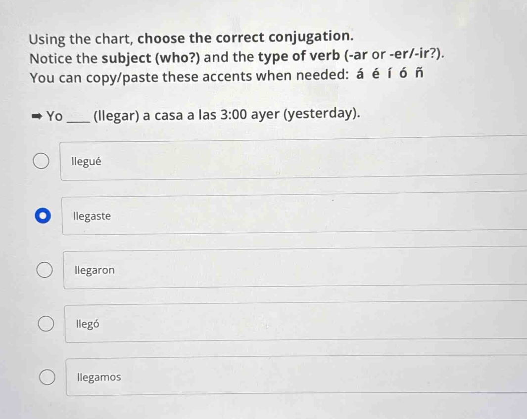 using the chart, choose the correct conjugation. notice the subject (wh…