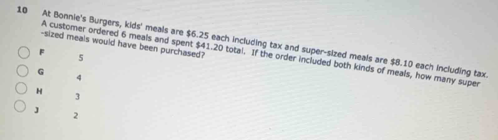 10 at bonnies burgers, kids meals are $6.25 each including tax and supe…