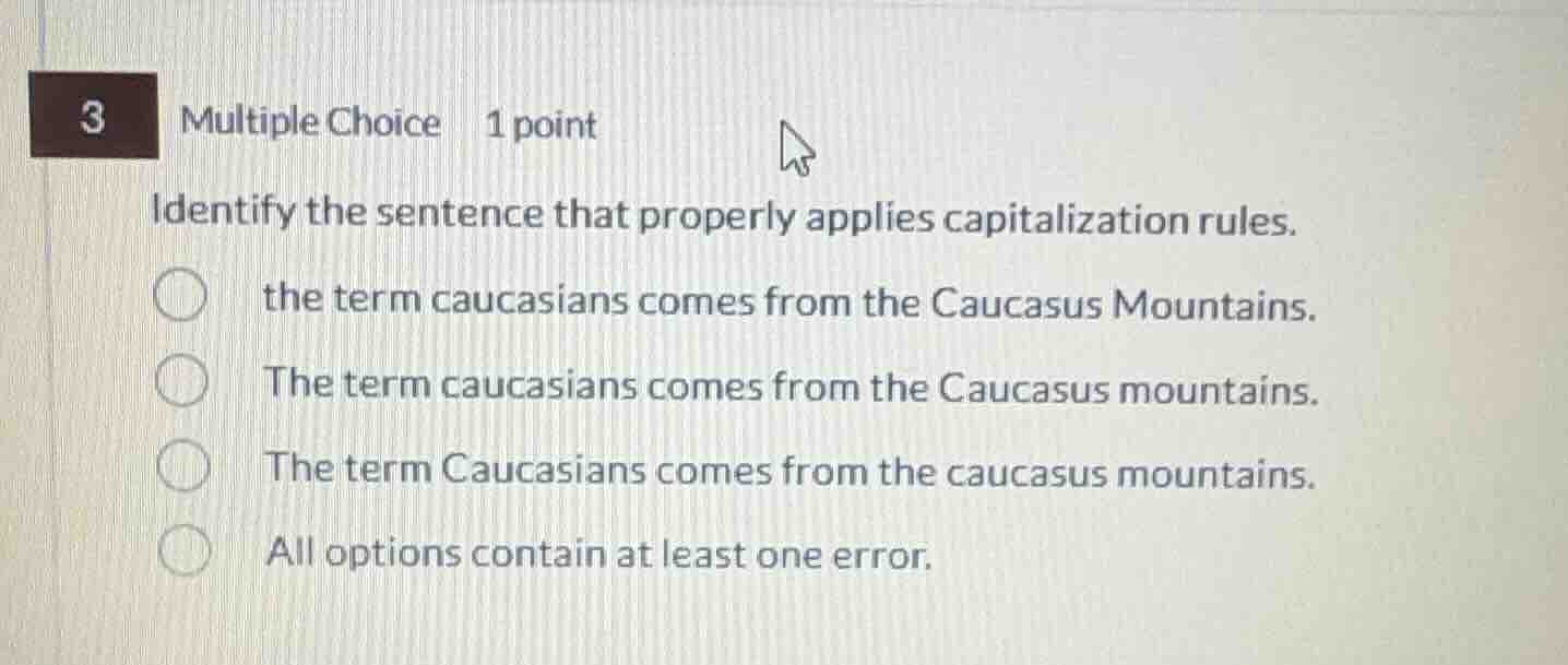 3 multiple choice 1 point identify the sentence that properly applies c…