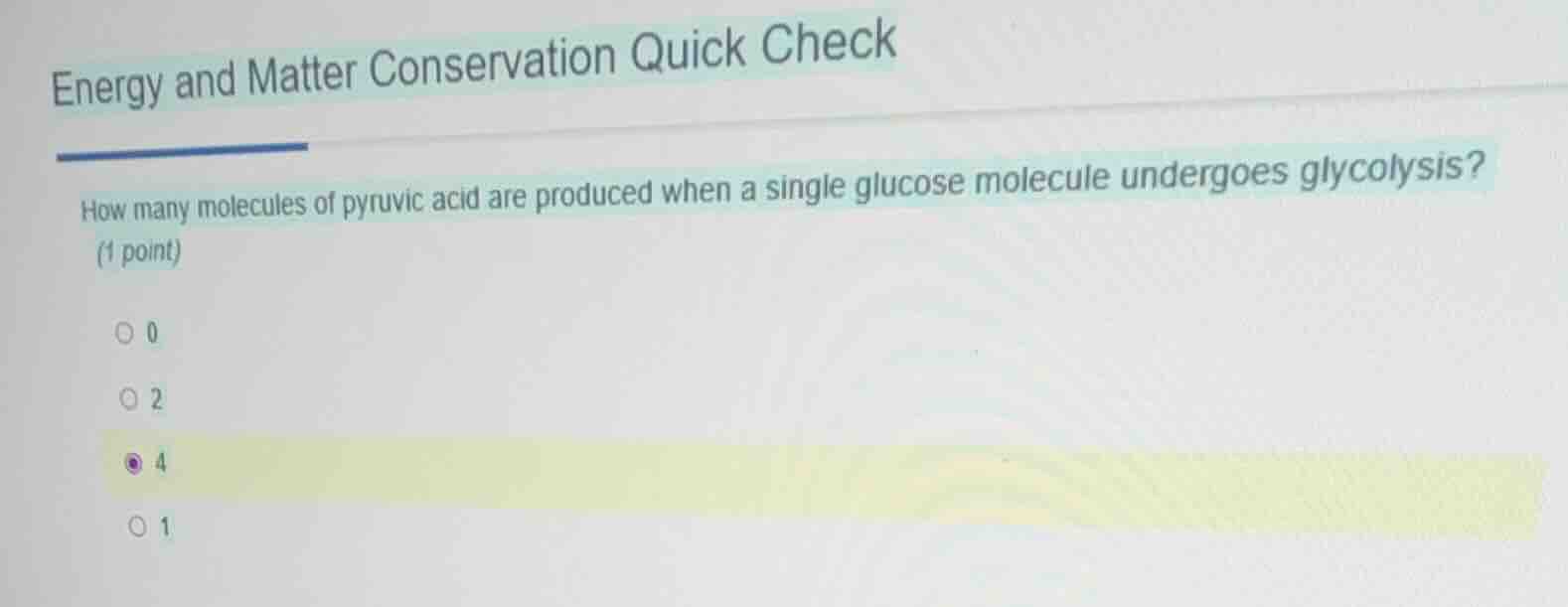 energy and matter conservation quick check how many molecules of pyruvi…