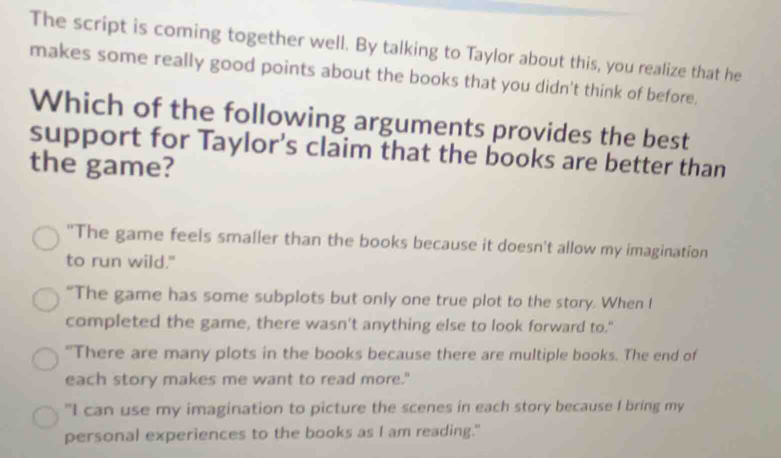the script is coming together well. by talking to taylor about this, yo…