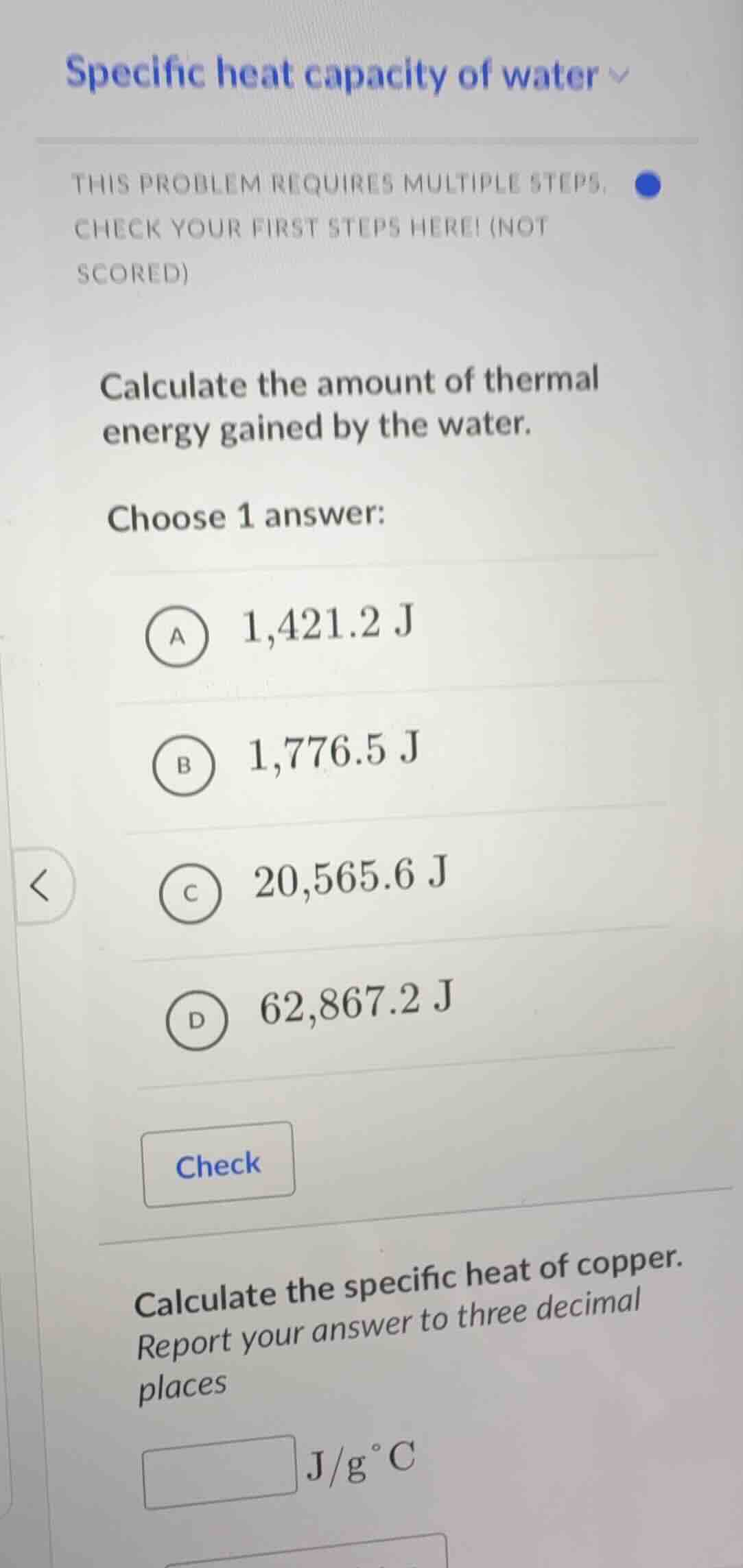 specific heat capacity of water this problem requires multiple steps, c…