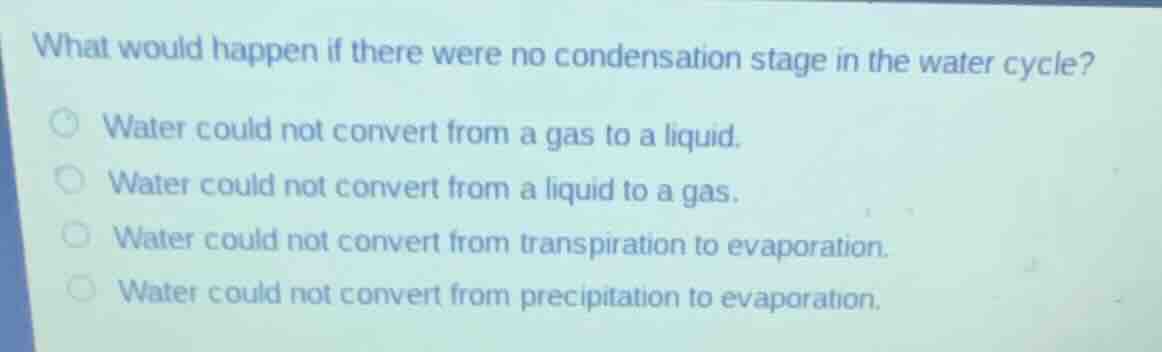 what would happen if there were no condensation stage in the water cycl…