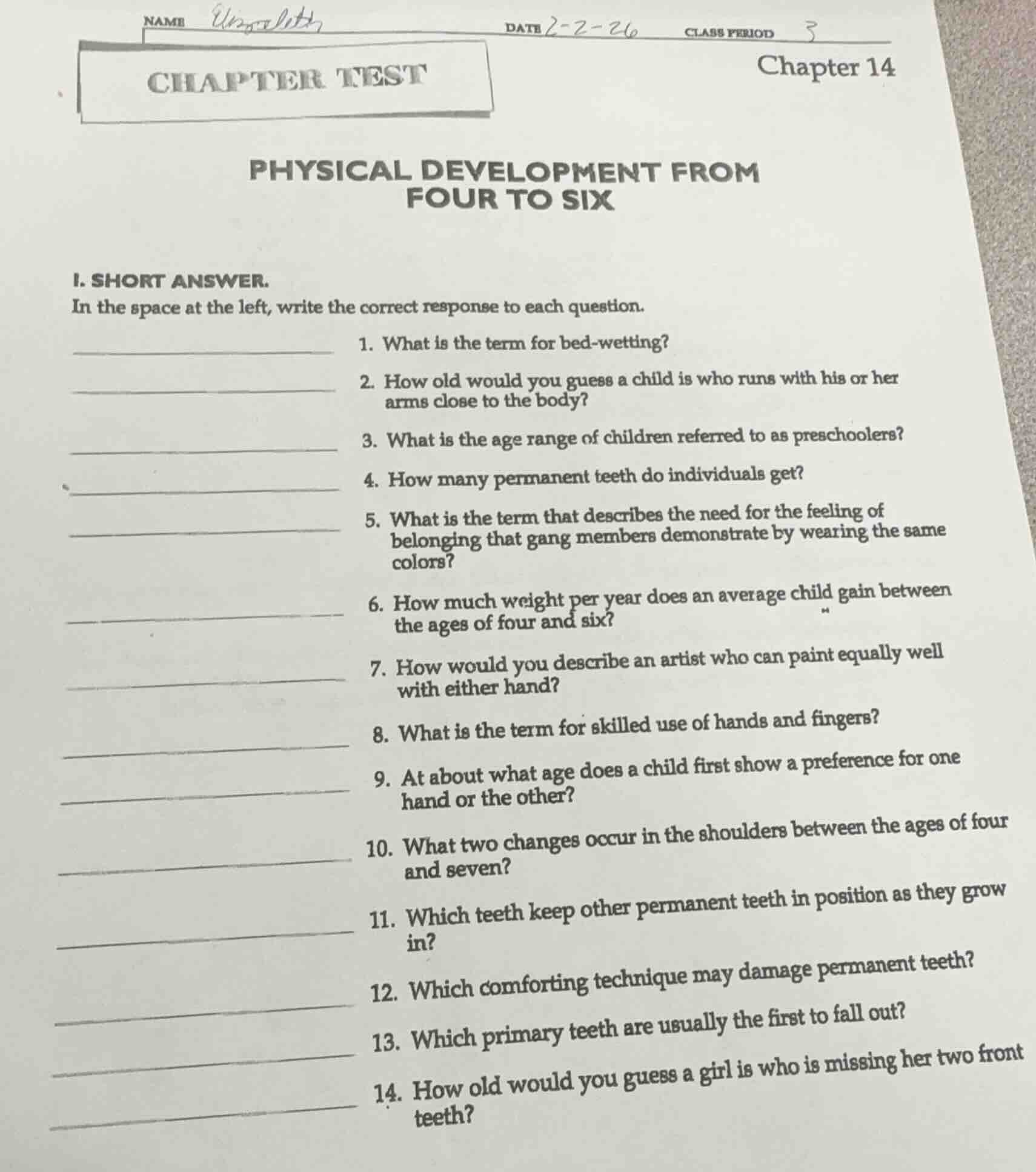 name date 2-2-26 class period 3 chapter test chapter 14 physical develo…
