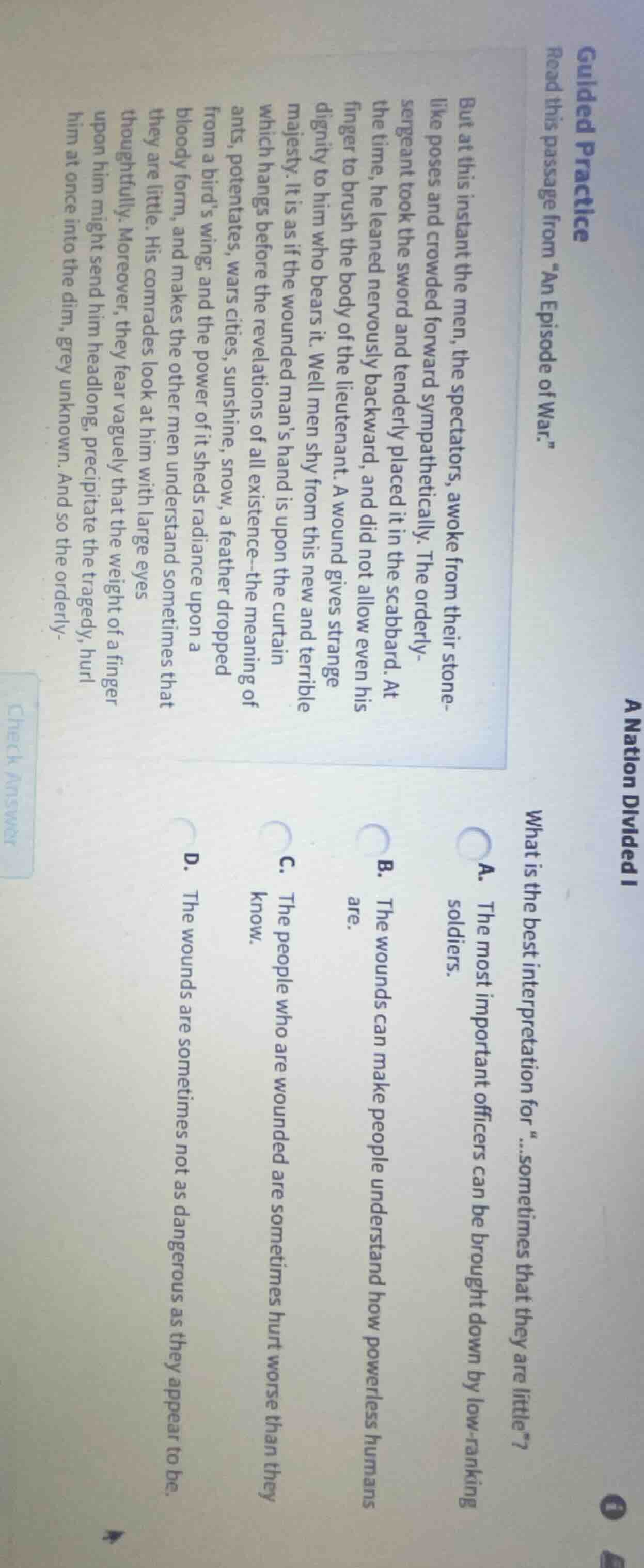 guided practice read this passage from “an episode of war.” but at this…