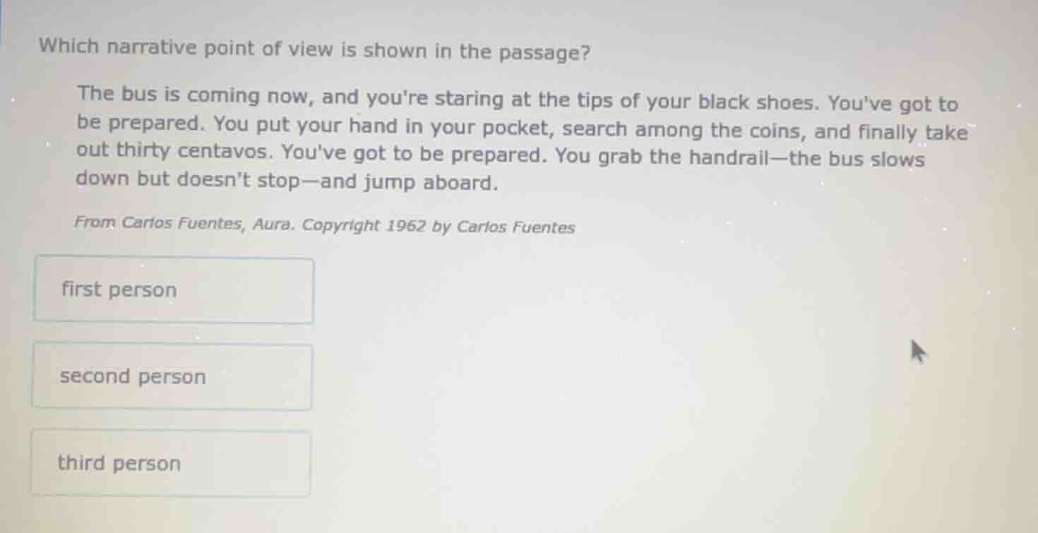 which narrative point of view is shown in the passage? the bus is comin…
