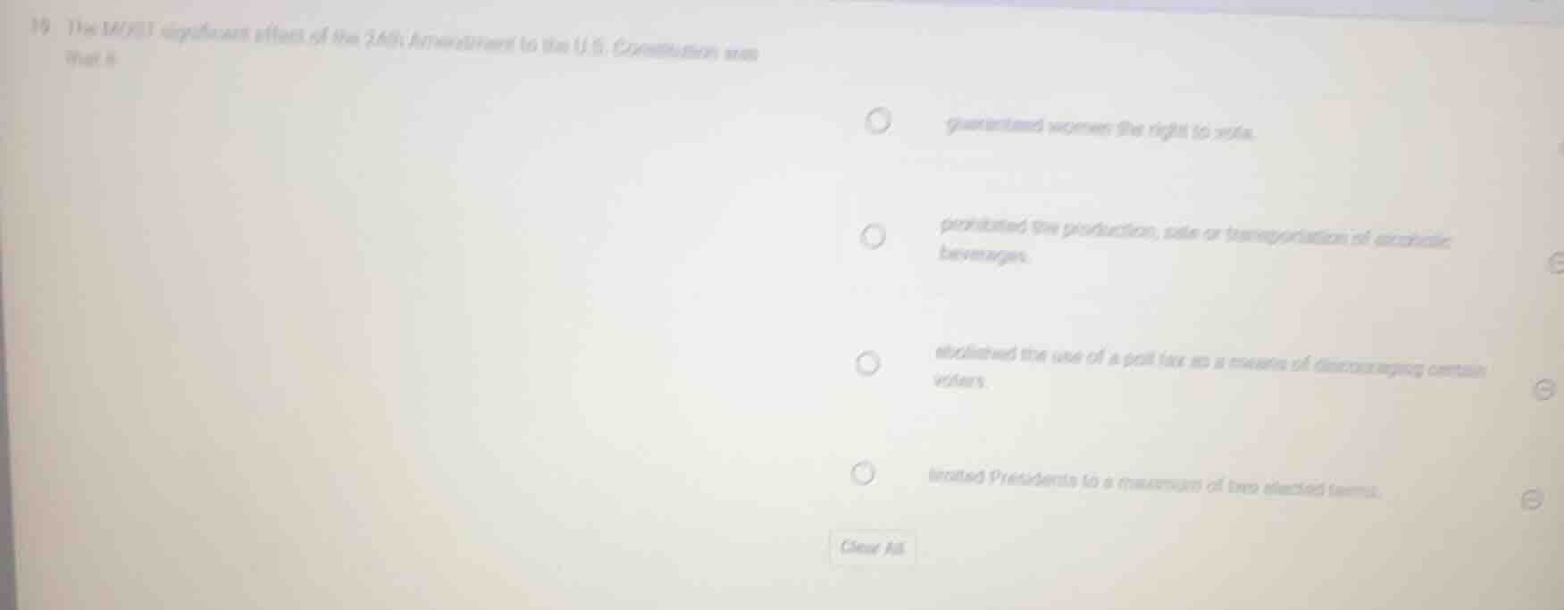 19 the most significant effect of the 26th amendment to the u.s. consti…