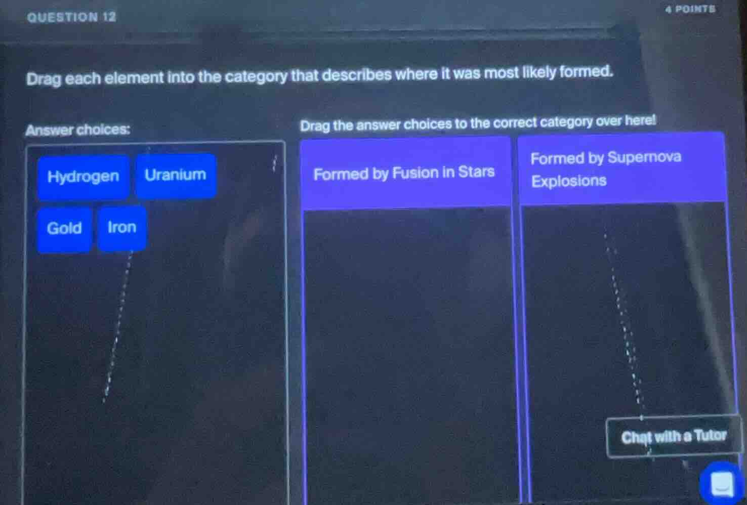 question 12 4 points drag each element into the category that describes…