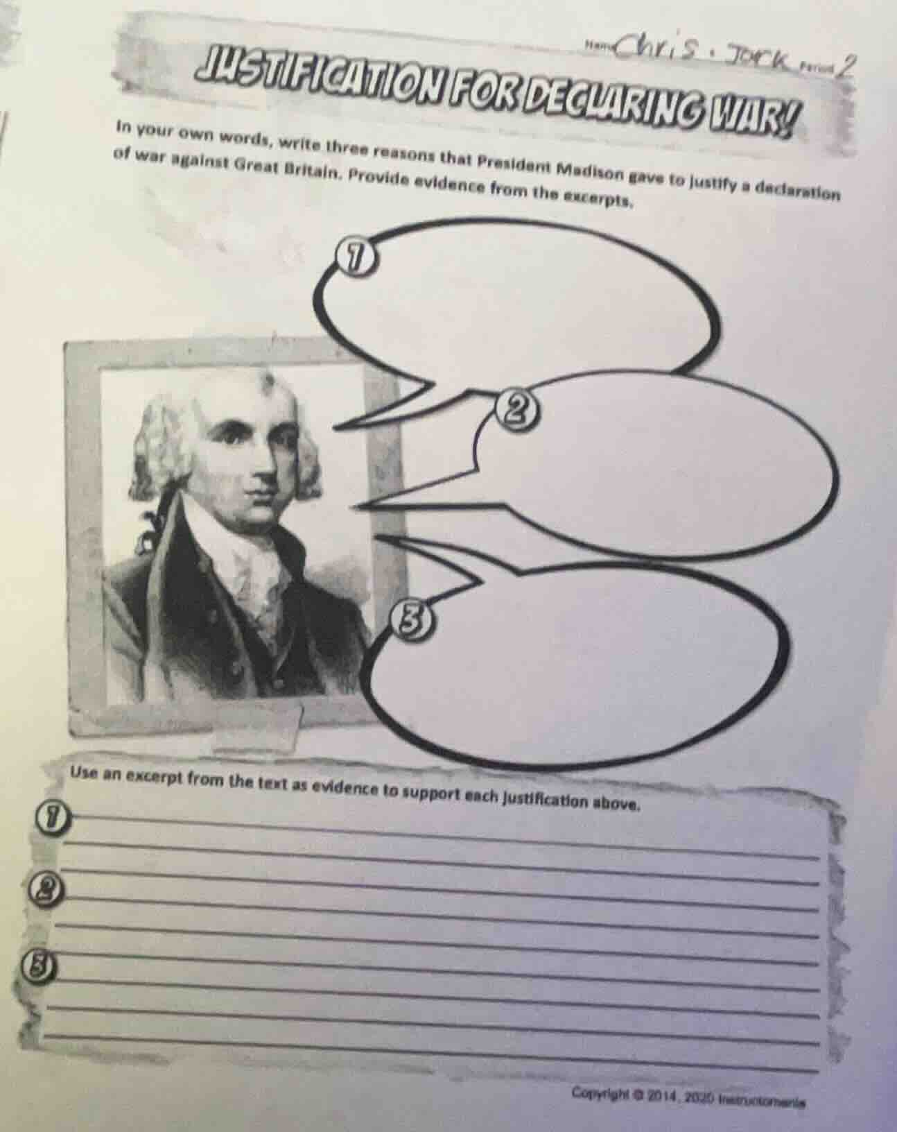 justification for declaring war! in your own words, write three reasons…