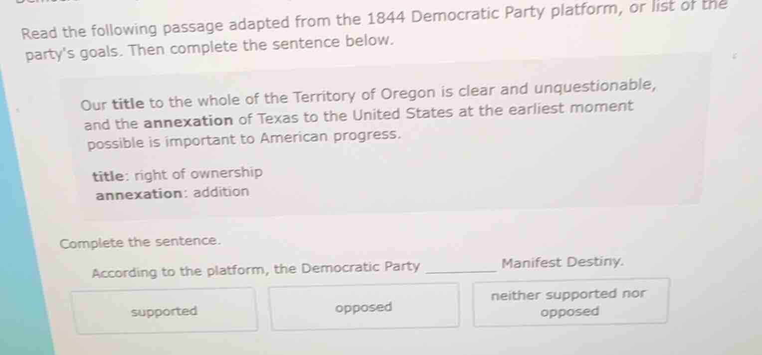 read the following passage adapted from the 1844 democratic party platf…