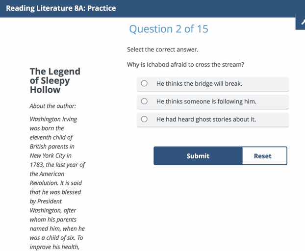 reading literature 8a: practice question 2 of 15 select the correct ans…