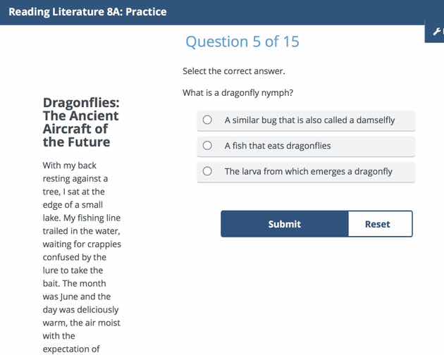 reading literature 8a: practice question 5 of 15 select the correct ans…