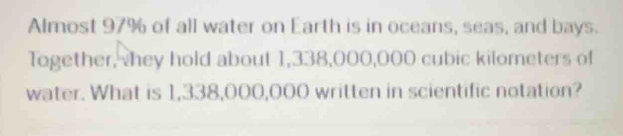 almost 97% of all water on earth is in oceans, seas, and bays. together…