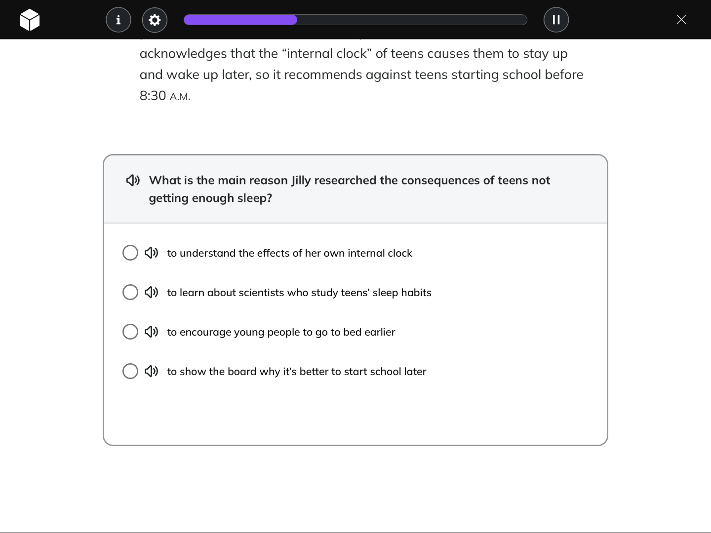 acknowledges that the “internal clock” of teens causes them to stay up …