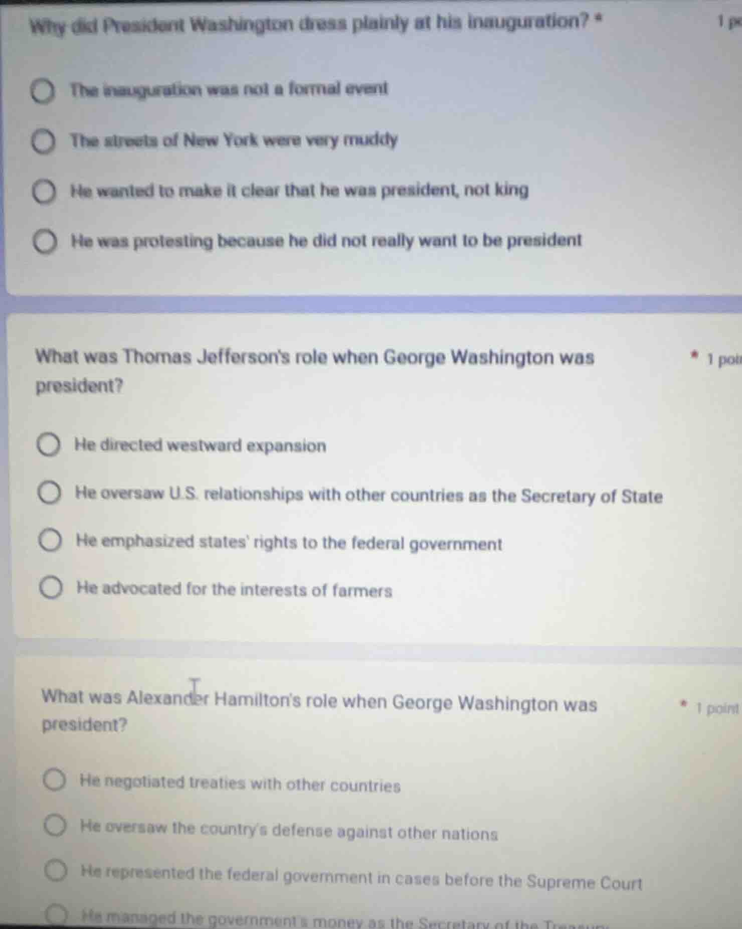 why did president washington dress plainly at his inauguration? * the i…