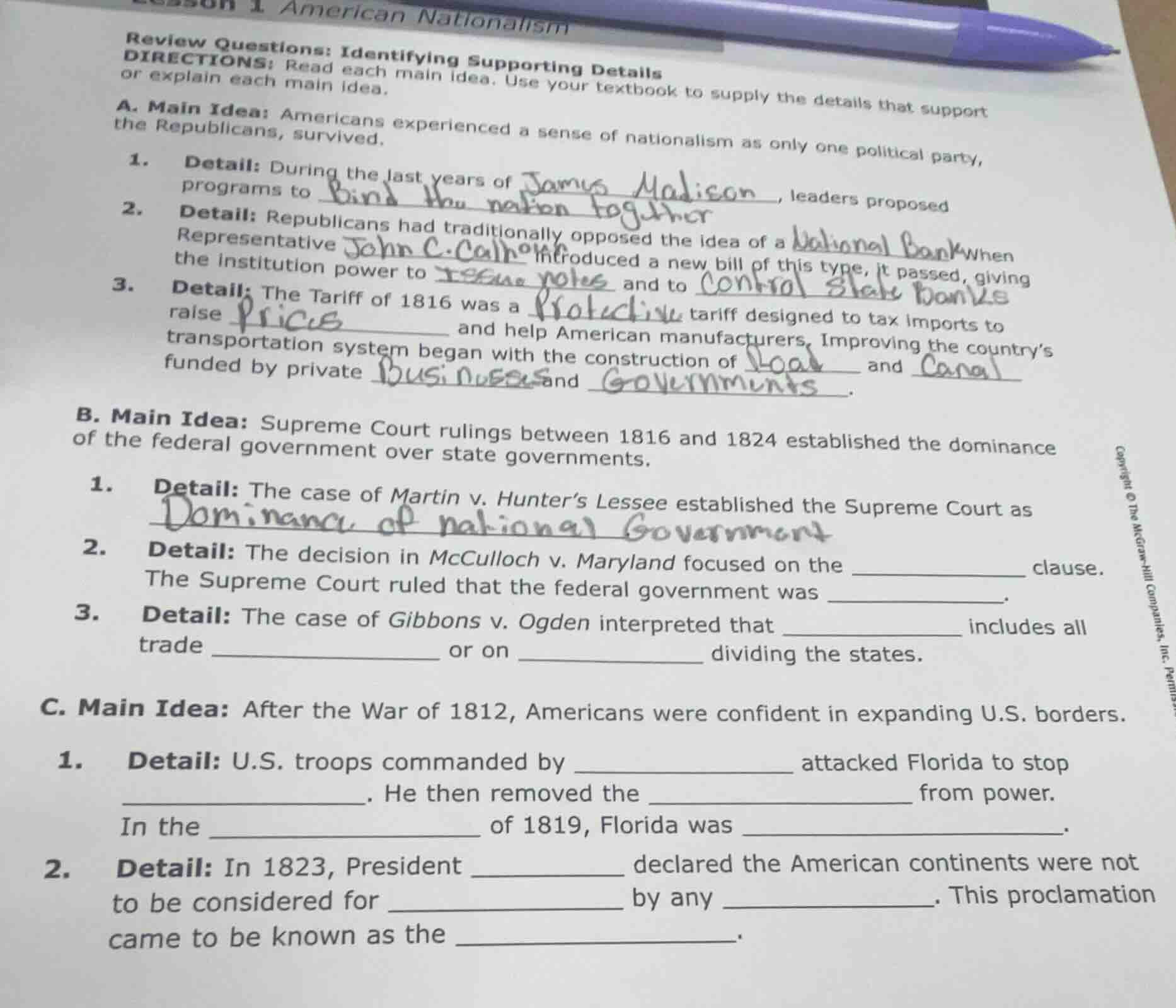 review questions: identifying supporting details directions: read each …