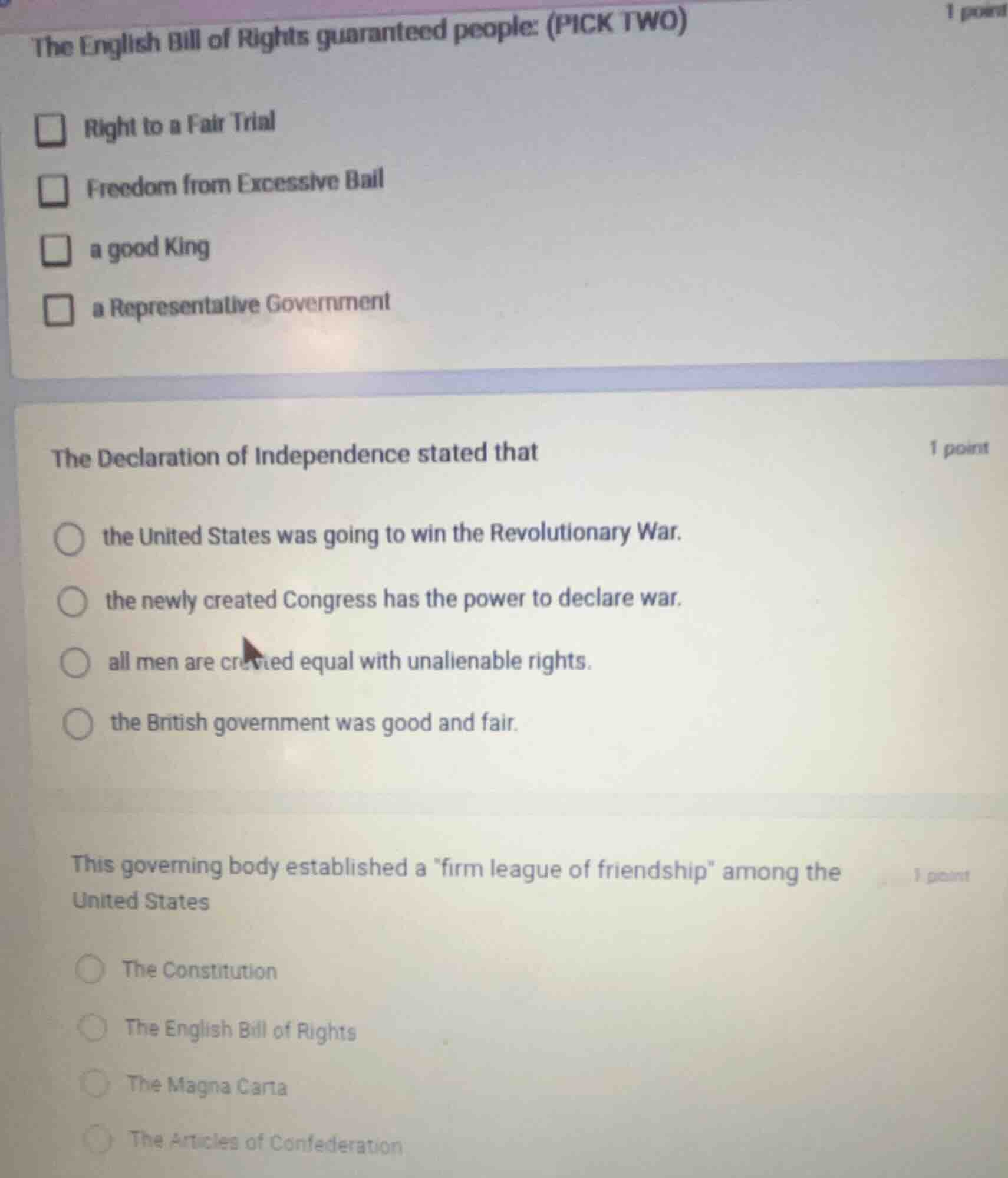 the english bill of rights guaranteed people: (pick two) right to a fai…