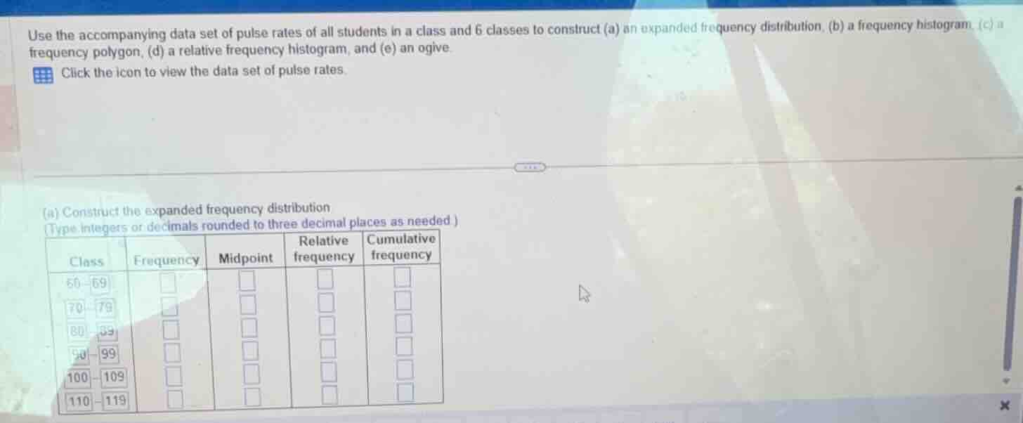use the accompanying data set of pulse rates of all students in a class…
