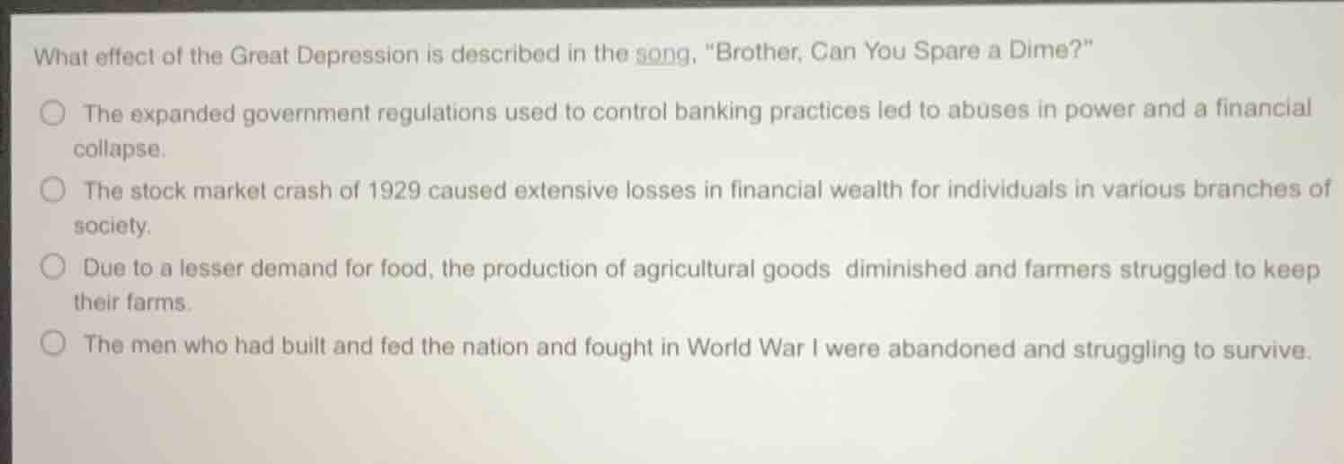 what effect of the great depression is described in the song, \brother,…