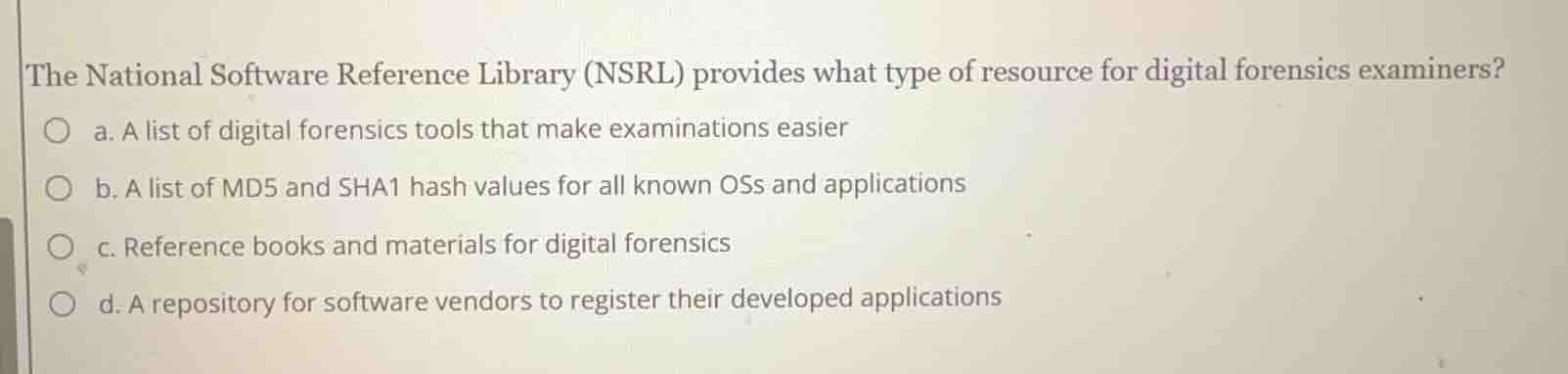 the national software reference library (nsrl) provides what type of re…