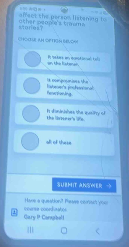 affect the person listening to other peoples trauma stories? choose an …