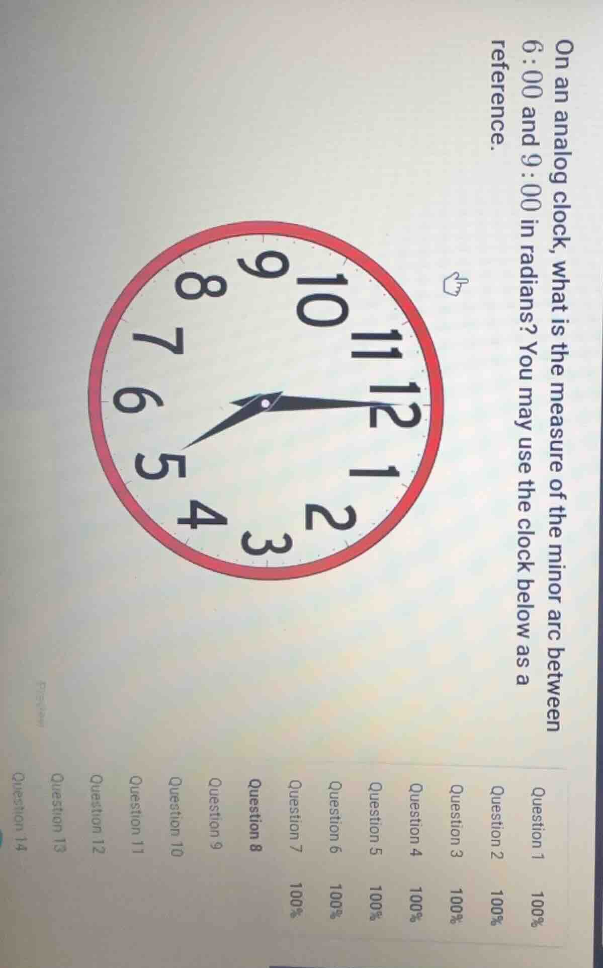 on an analog clock, what is the measure of the minor arc between 6:00 a…