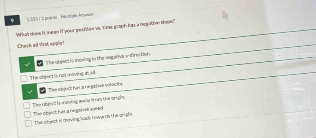 9 1.333/2 points multiple answer what does it mean if your position vs.…