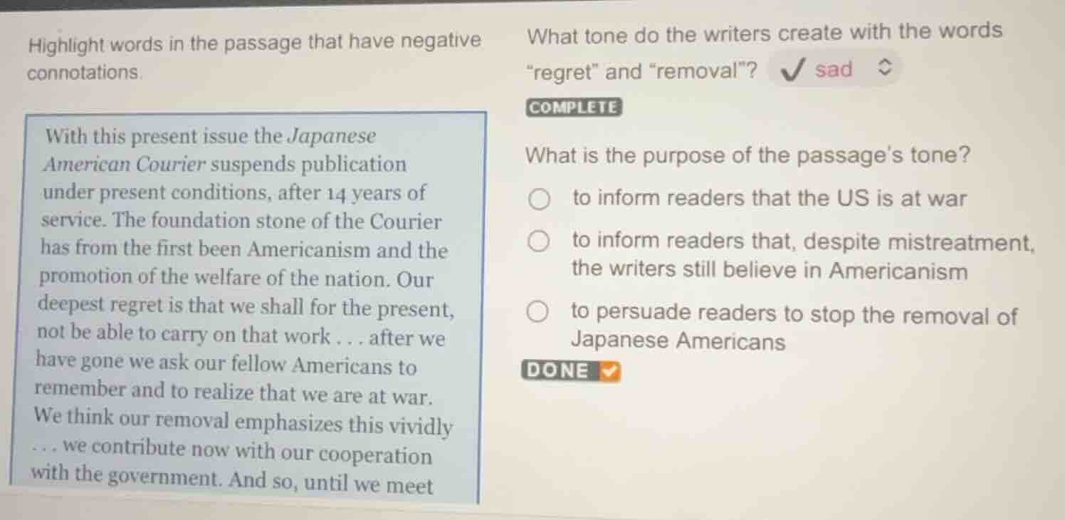 highlight words in the passage that have negative connotations. with th…