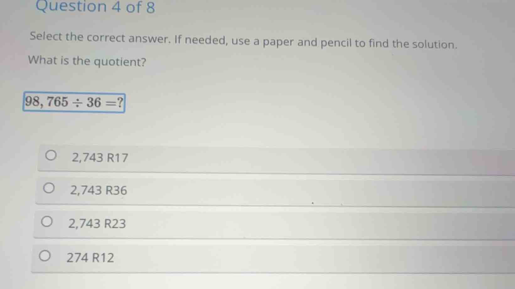 question 4 of 8 select the correct answer. if needed, use a paper and p…