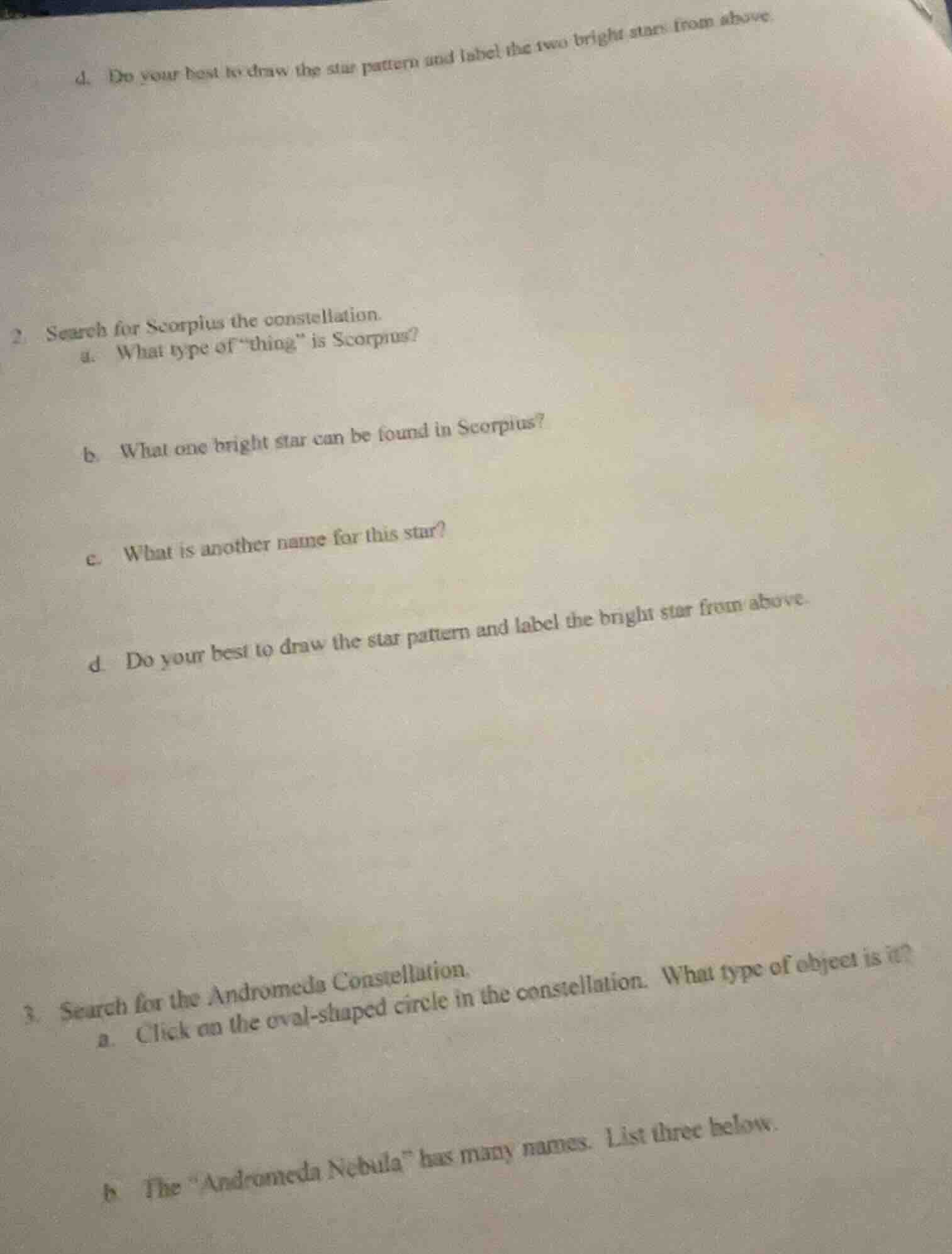 d. do your best to draw the star pattern and label the two bright stars…