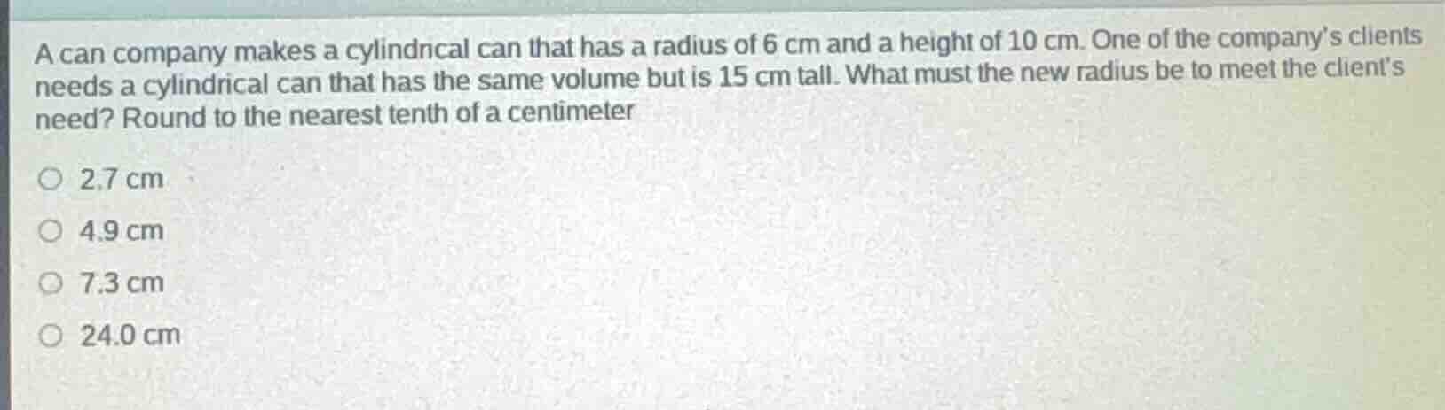a can company makes a cylindrical can that has a radius of 6 cm and a h…