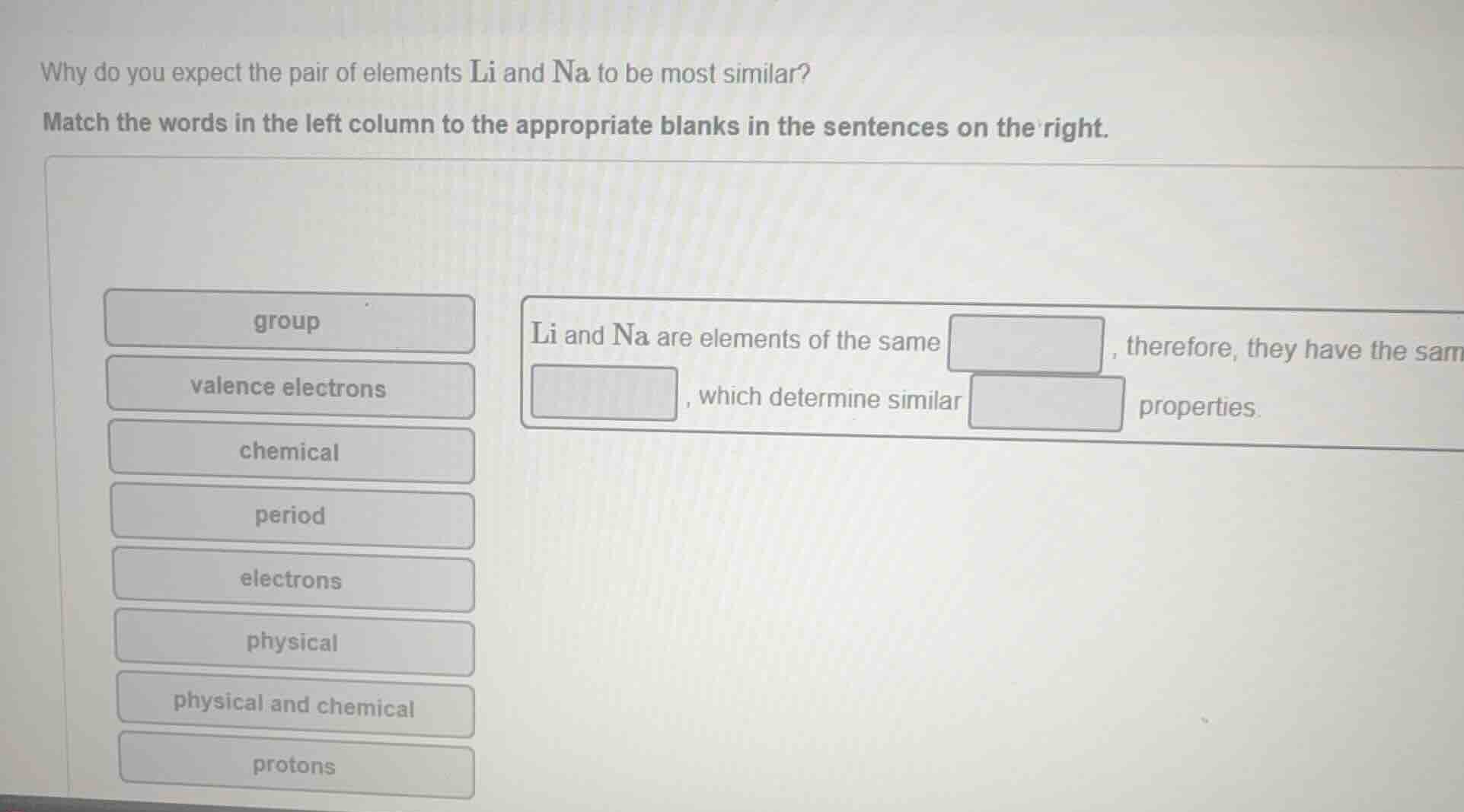 why do you expect the pair of elements li and na to be most similar? ma…